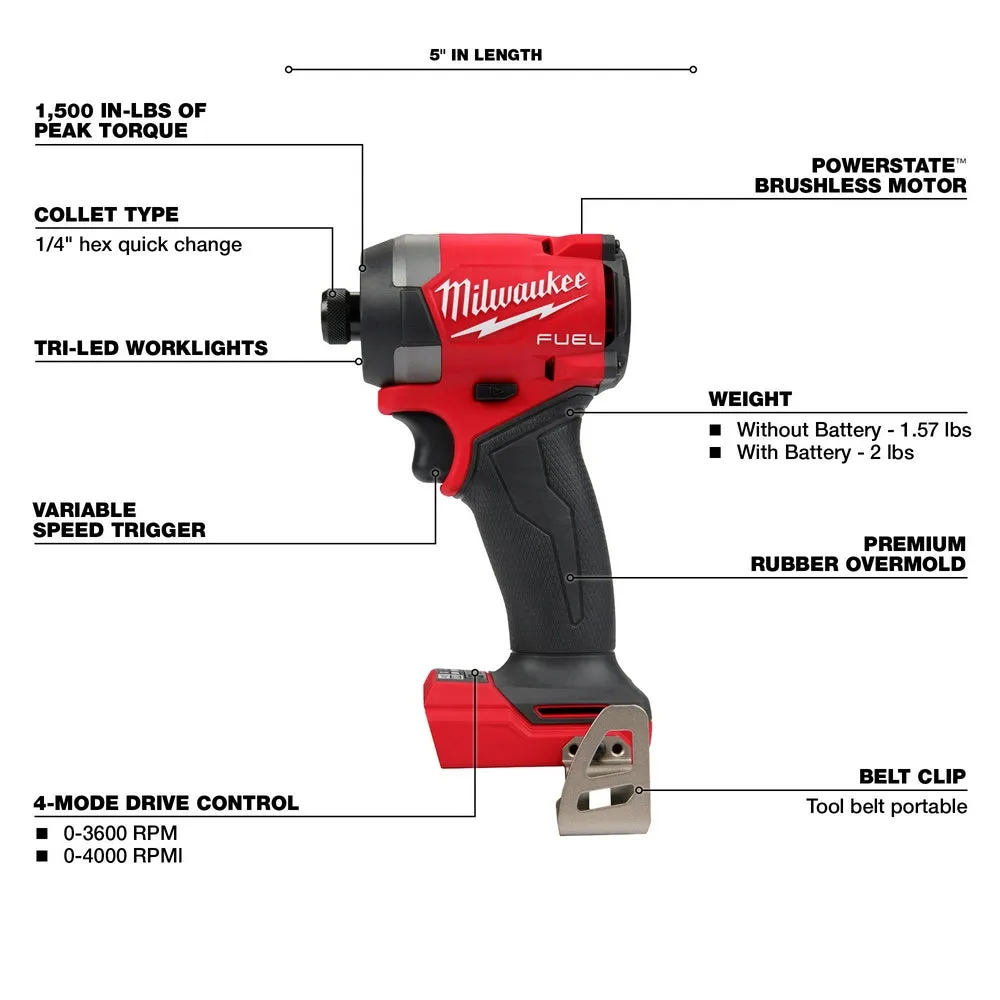 Milwaukee 2953-20 M18 FUEL 18V 1/4" Hex Cordless Li-Ion Impact Driver -Bare Tool