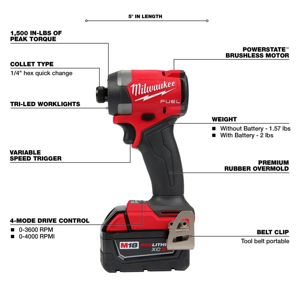 Milwaukee 3697-22GR M18 FUEL 18V Cordless Drill / Driver Kit w/ M18 FUEL Grinder