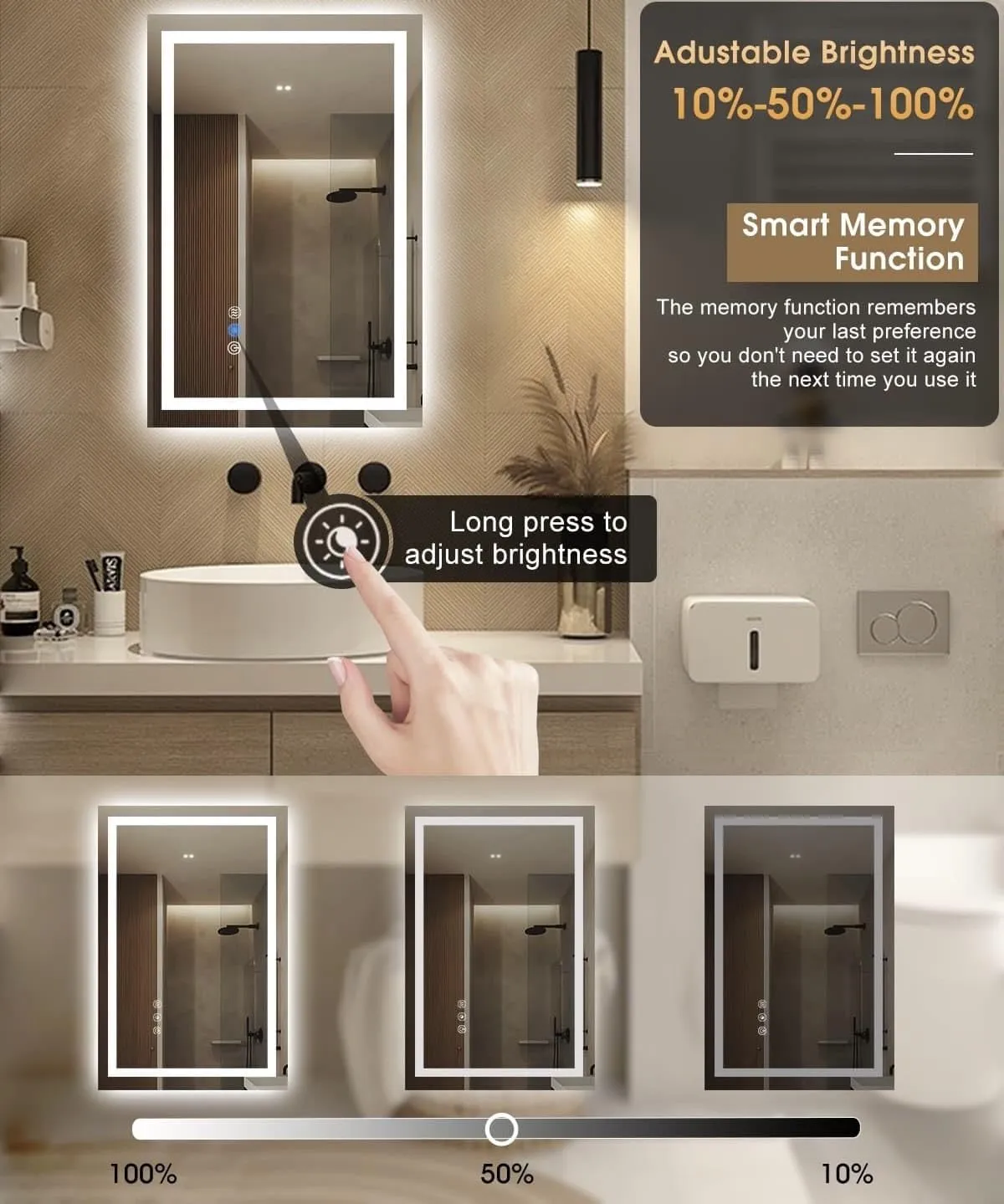 Mirror with Lights,Front Lighted Bathroom Mirrors for Wall,Touch Button and Memory (24''x18'')