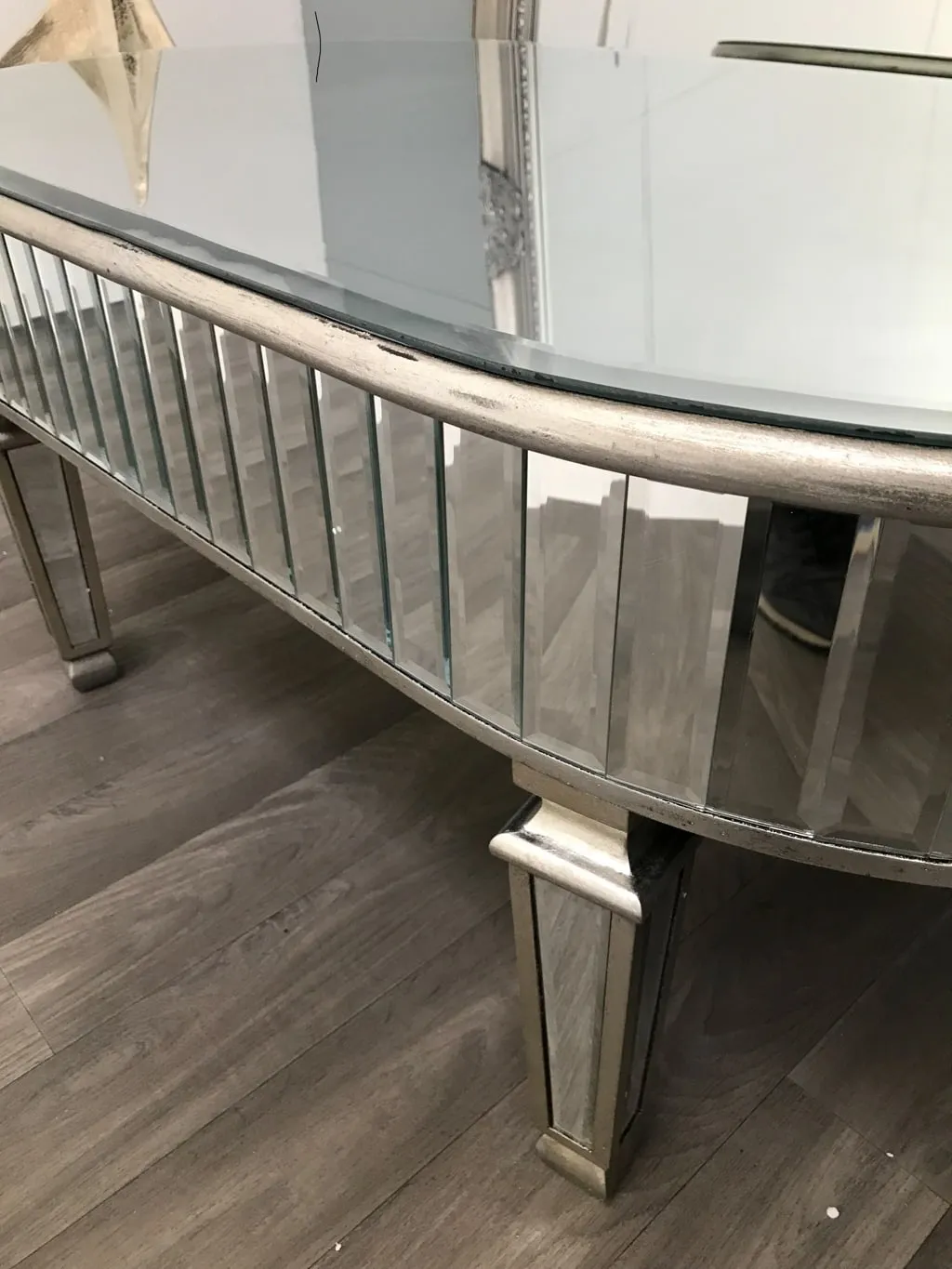 Mirrored Coffee Table » Oval silver finish