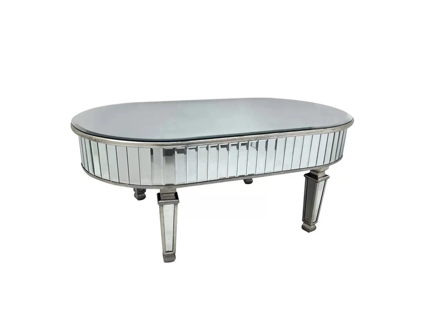 Mirrored Coffee Table » Oval silver finish