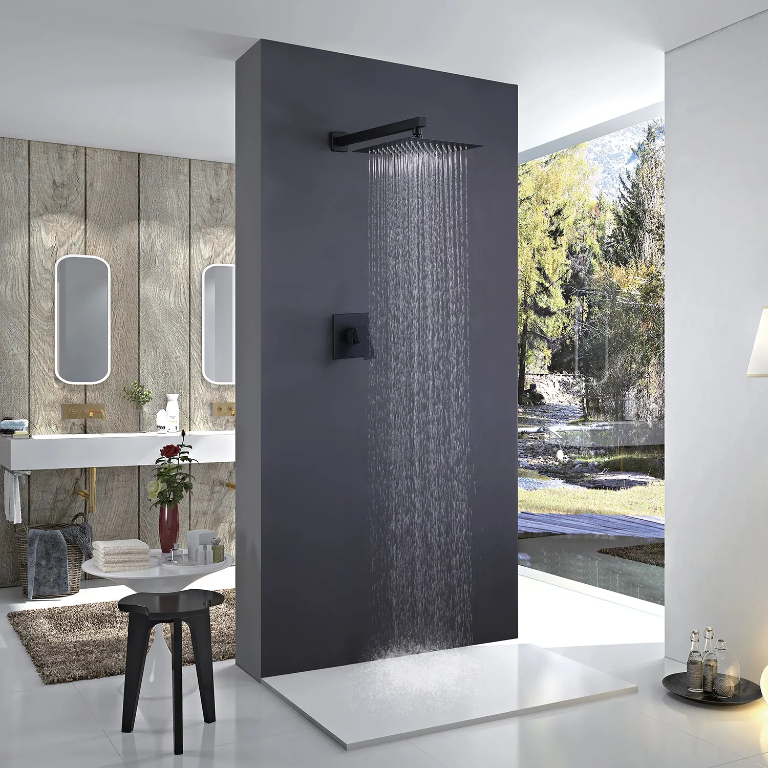 Modern Wall Mount Shower System with Ultra-thin Square Shower Head RB0785