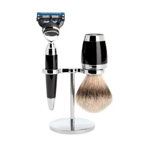 MUHLE Stylo, Resin Black, Shaving Set - Gillette® Fusion™ 5 Razor, Silvertip Badger Shaving Brush