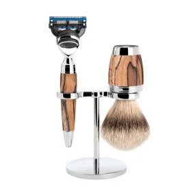 MUHLE Stylo, Spalted Beech, Shaving Set - Gillette® Fusion™ 5 Razor, Silvertip Badger Shaving Brush