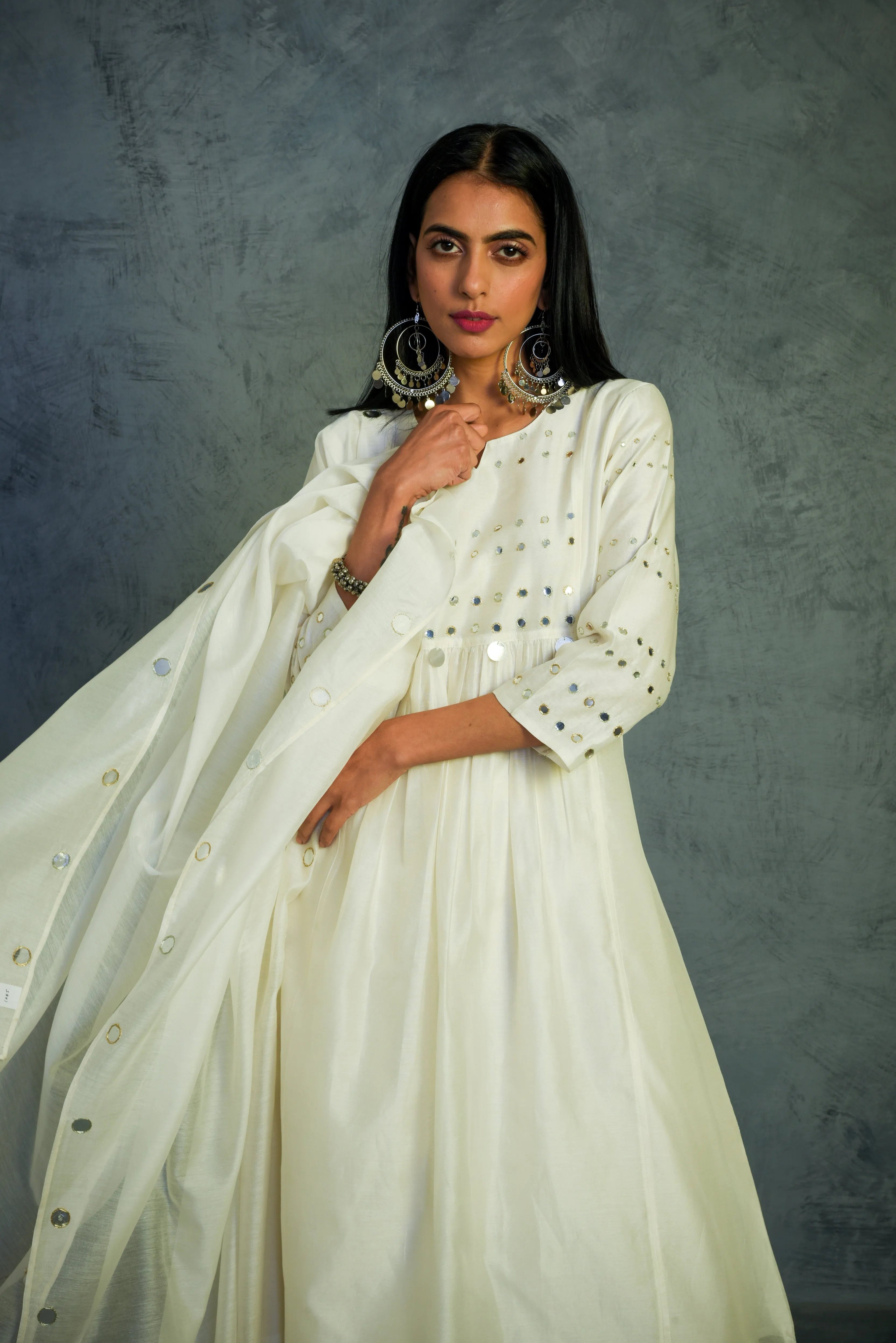Off-white Gathered Kurta Set - Set of 3 | Size XS