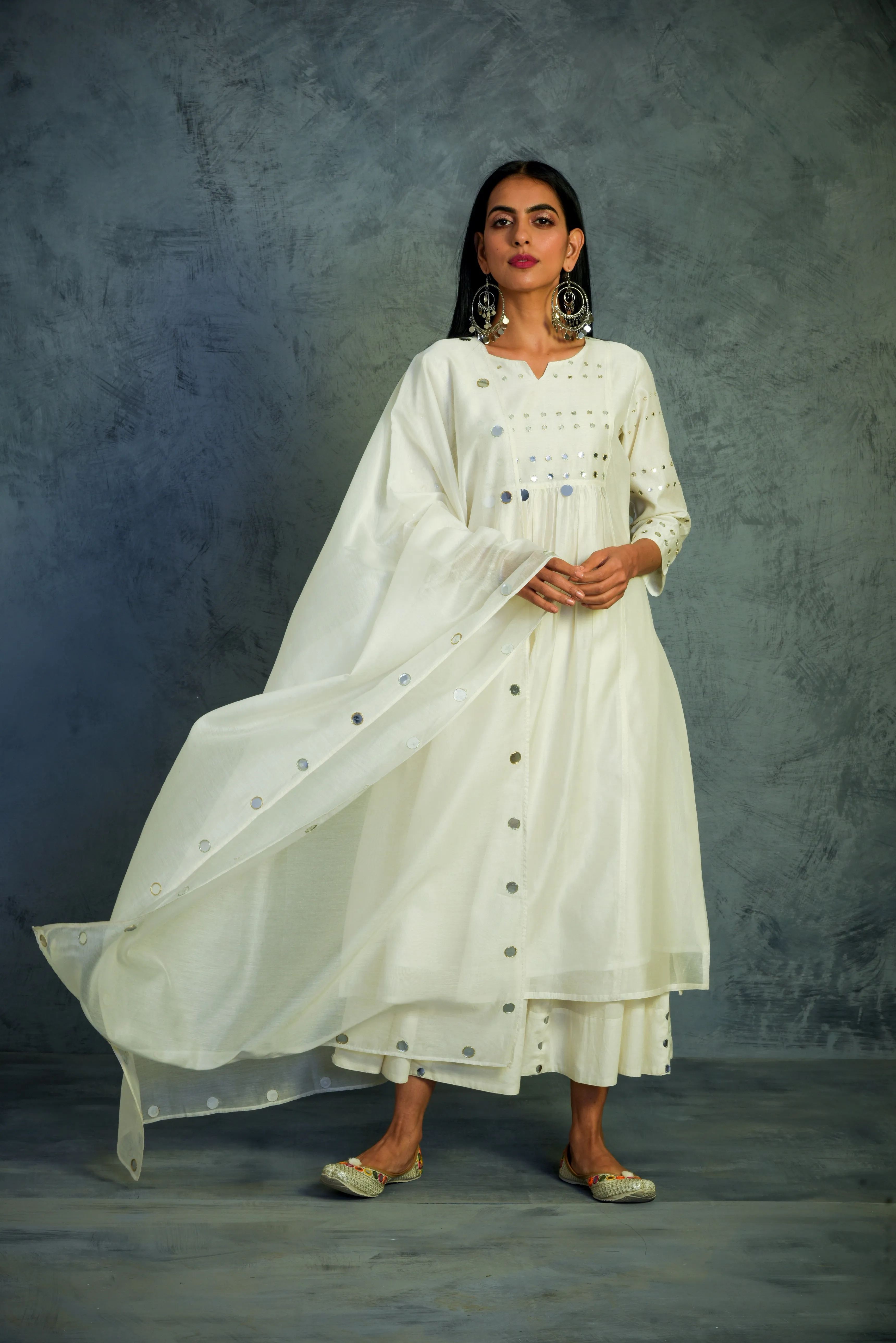 Off-white Gathered Kurta Set - Set of 3 | Size XS