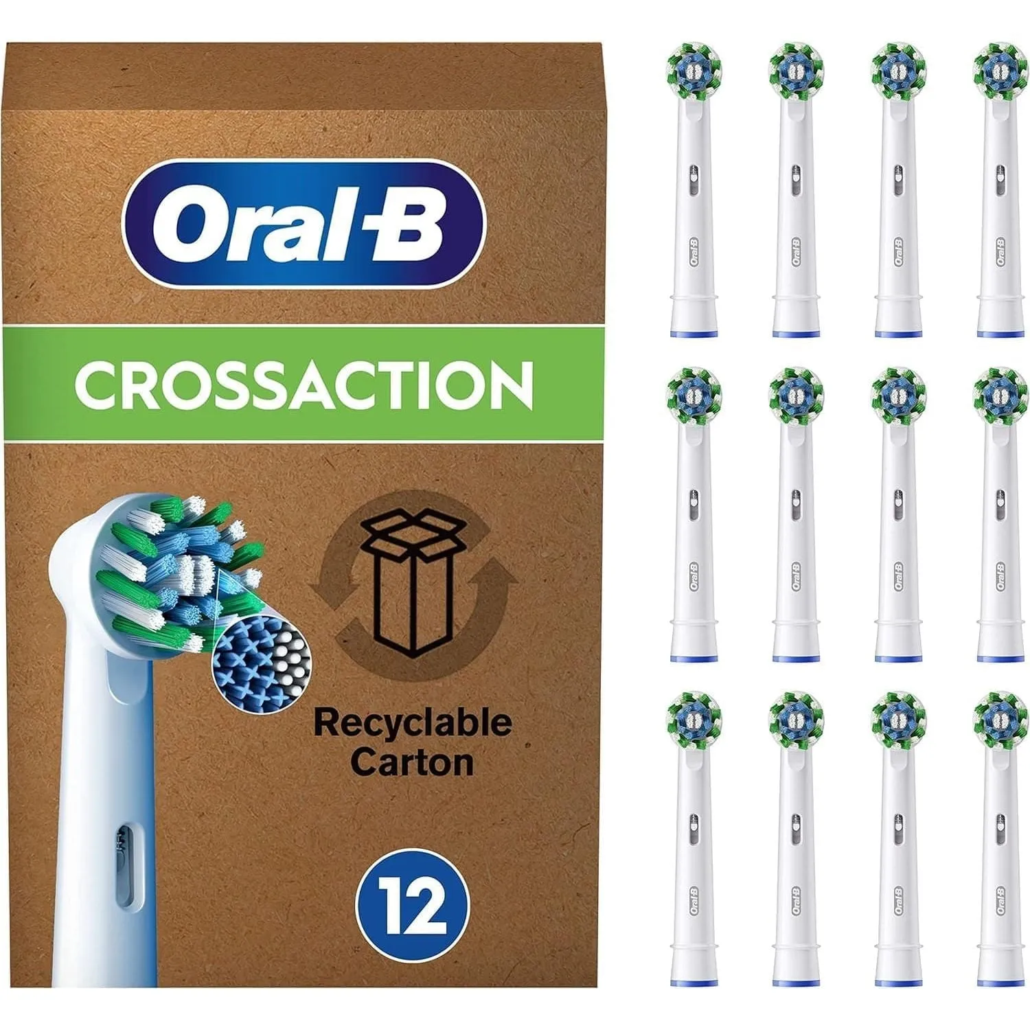 Oral-B Pro Cross Action Electric Toothbrush Head, X-Shape And Angled Bristles for Deeper Plaque Removal, Pack of 12 Toothbrush Heads, Suitable For Mailbox, White