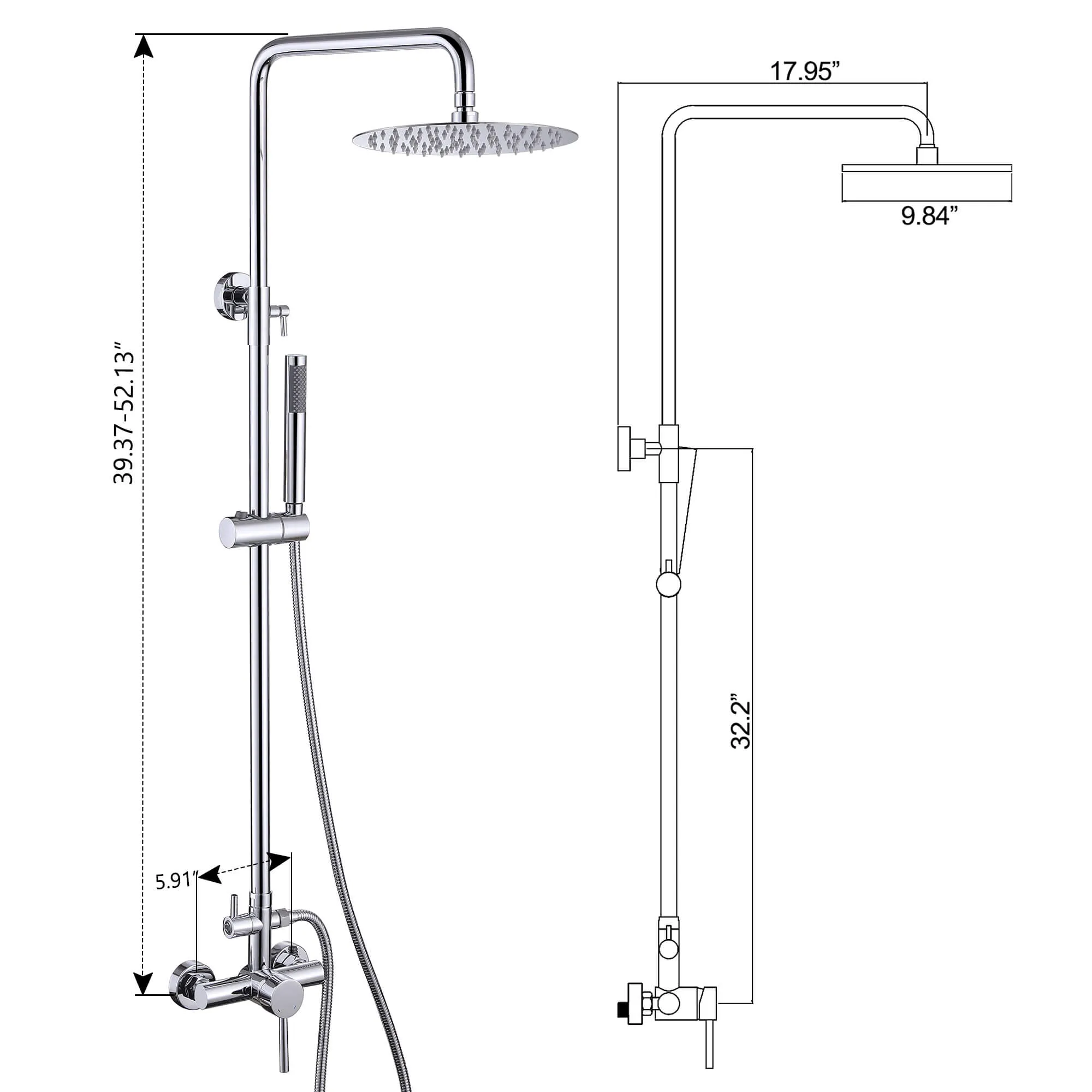 Outdoor Shower System 2-Function Polish Chrome Shower Faucet Set Wall Mount JK0146
