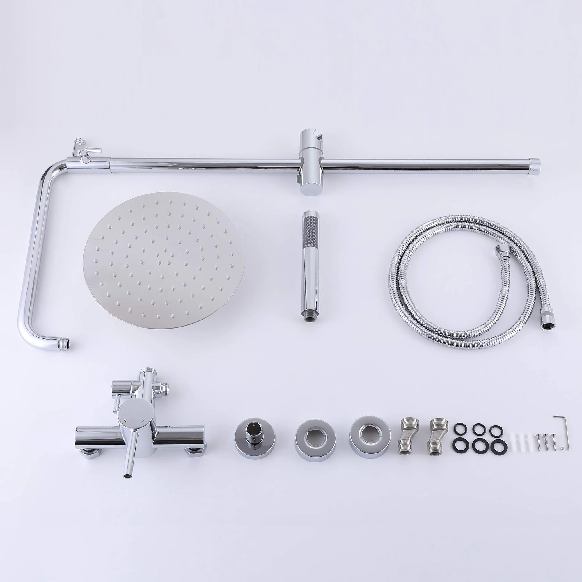 Outdoor Shower System 2-Function Polish Chrome Shower Faucet Set Wall Mount JK0146
