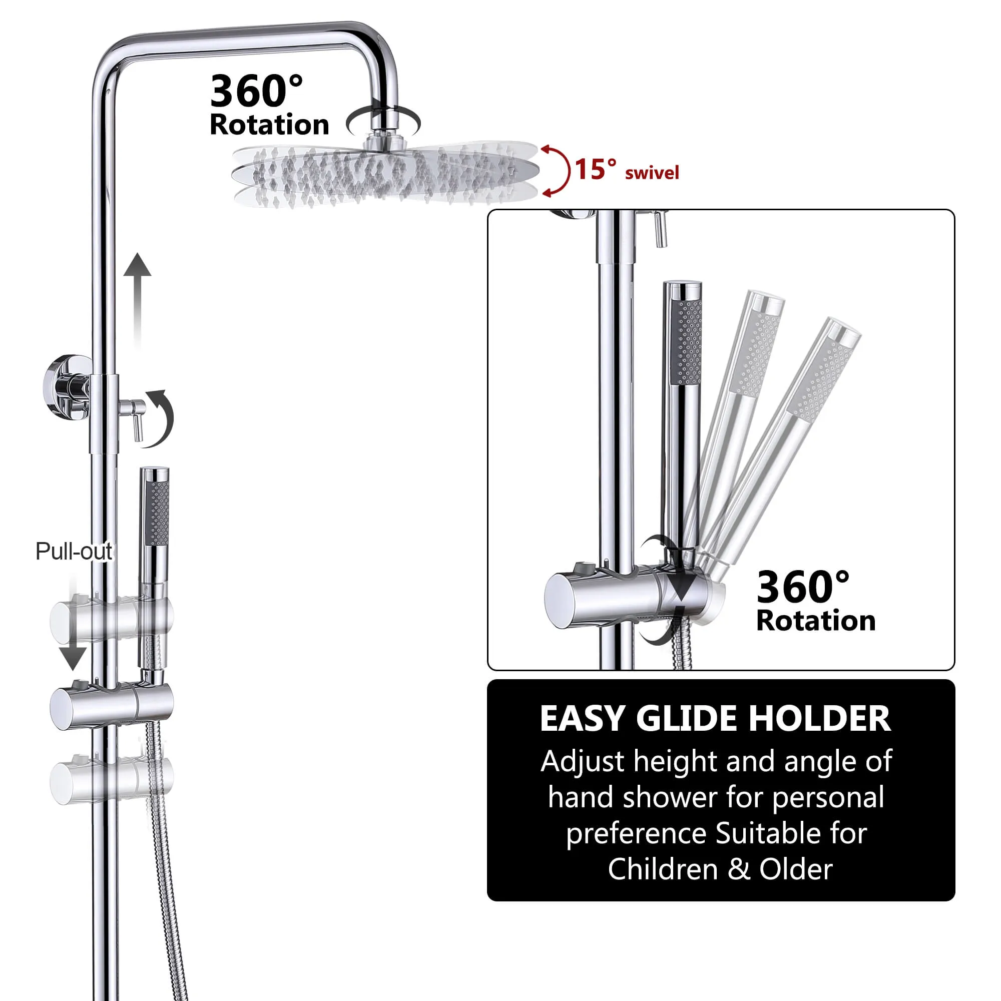 Outdoor Shower System 2-Function Polish Chrome Shower Faucet Set Wall Mount JK0146
