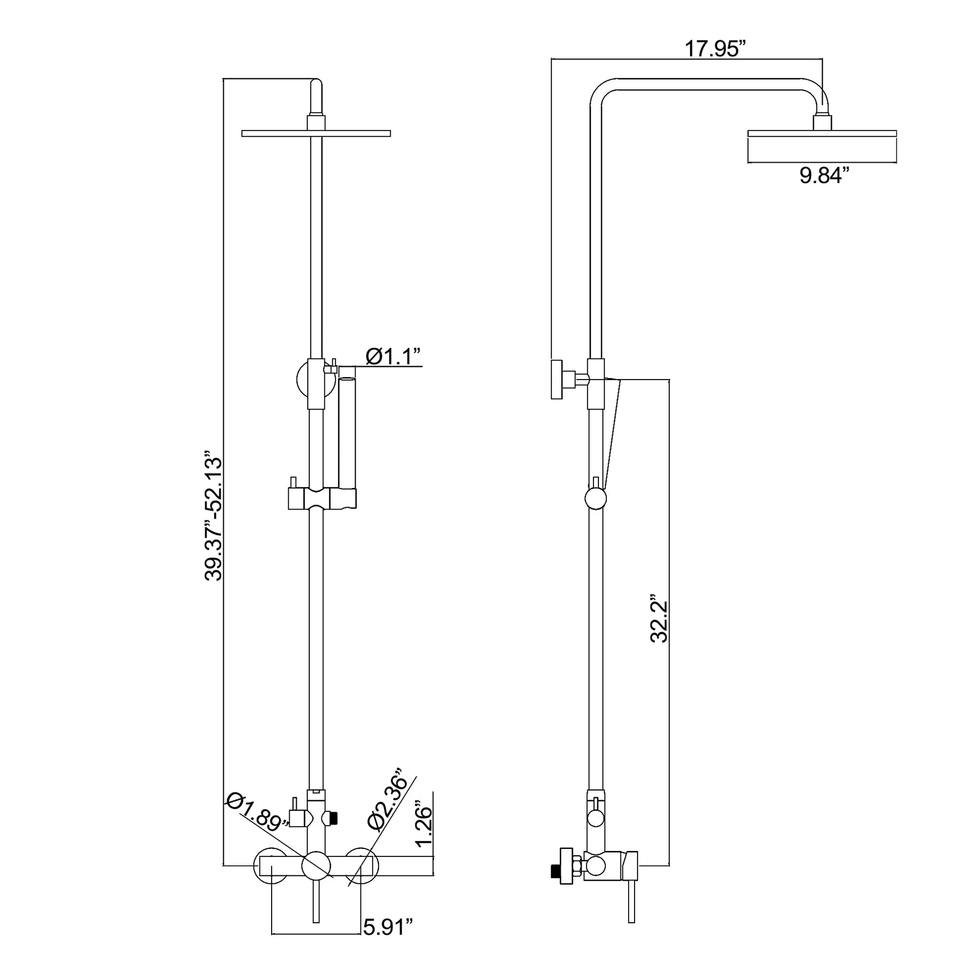 Outdoor Shower System 2-Function Polish Chrome Shower Faucet Set Wall Mount JK0146
