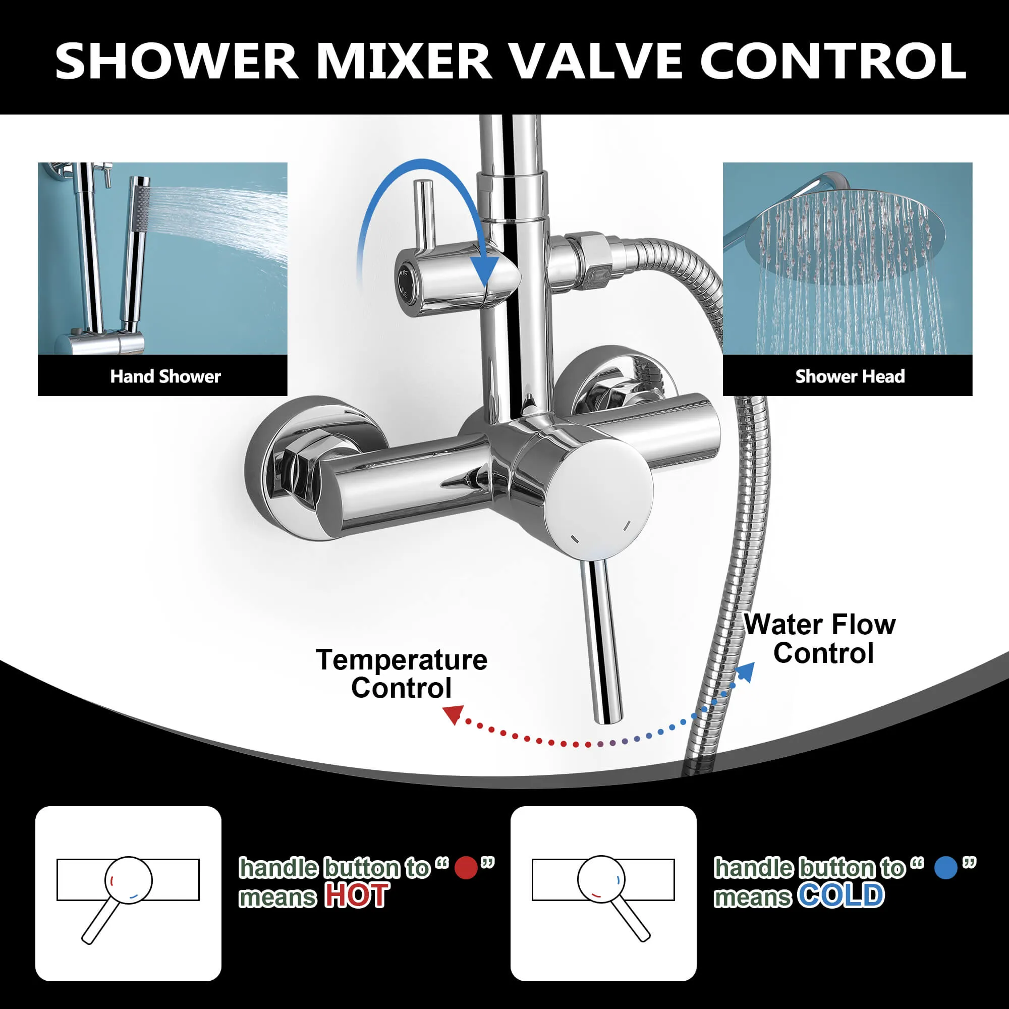Outdoor Shower System 2-Function Polish Chrome Shower Faucet Set Wall Mount JK0146