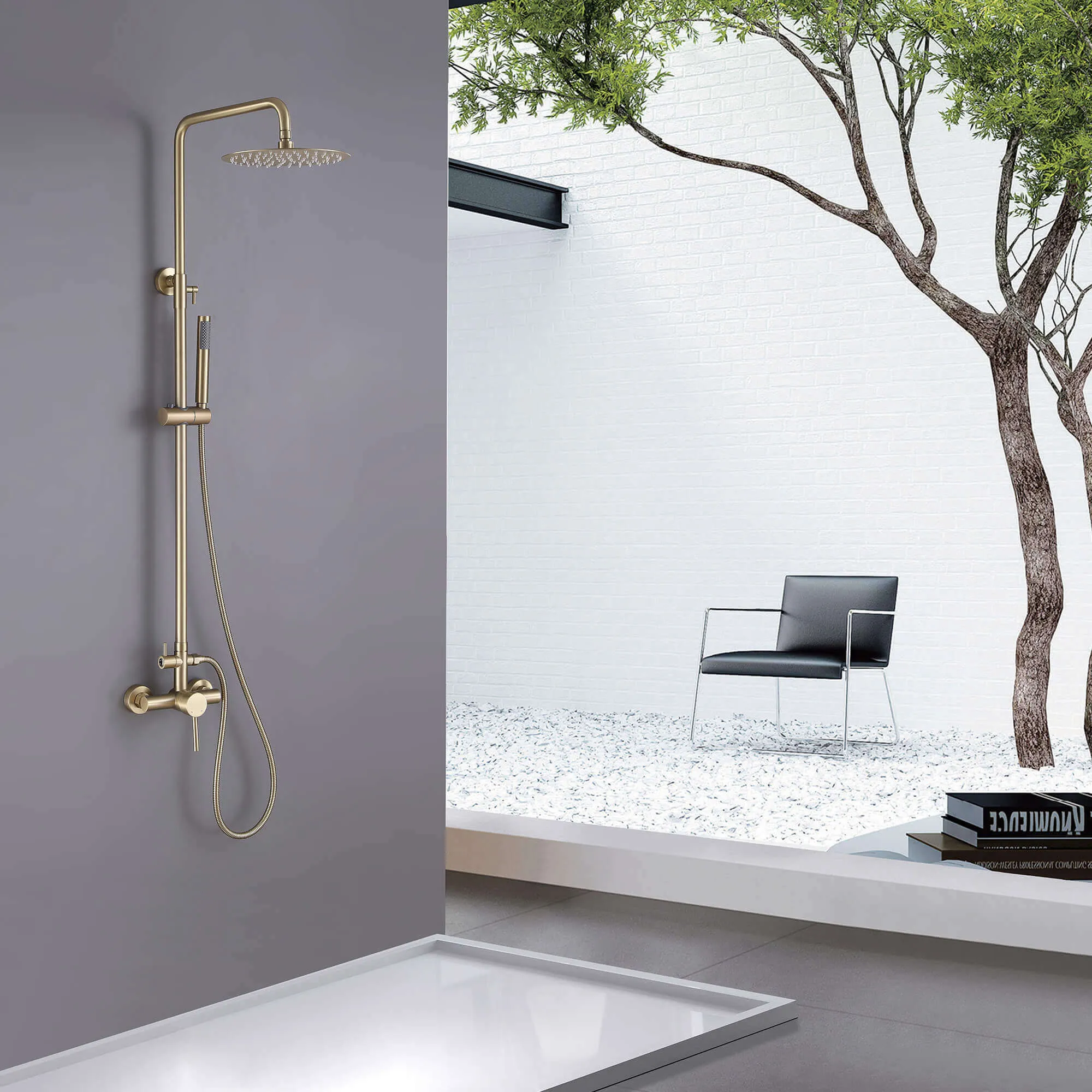 Outdoor Shower Wall Mount with 10-Inch Thin Shower Head and Handheld JK0290