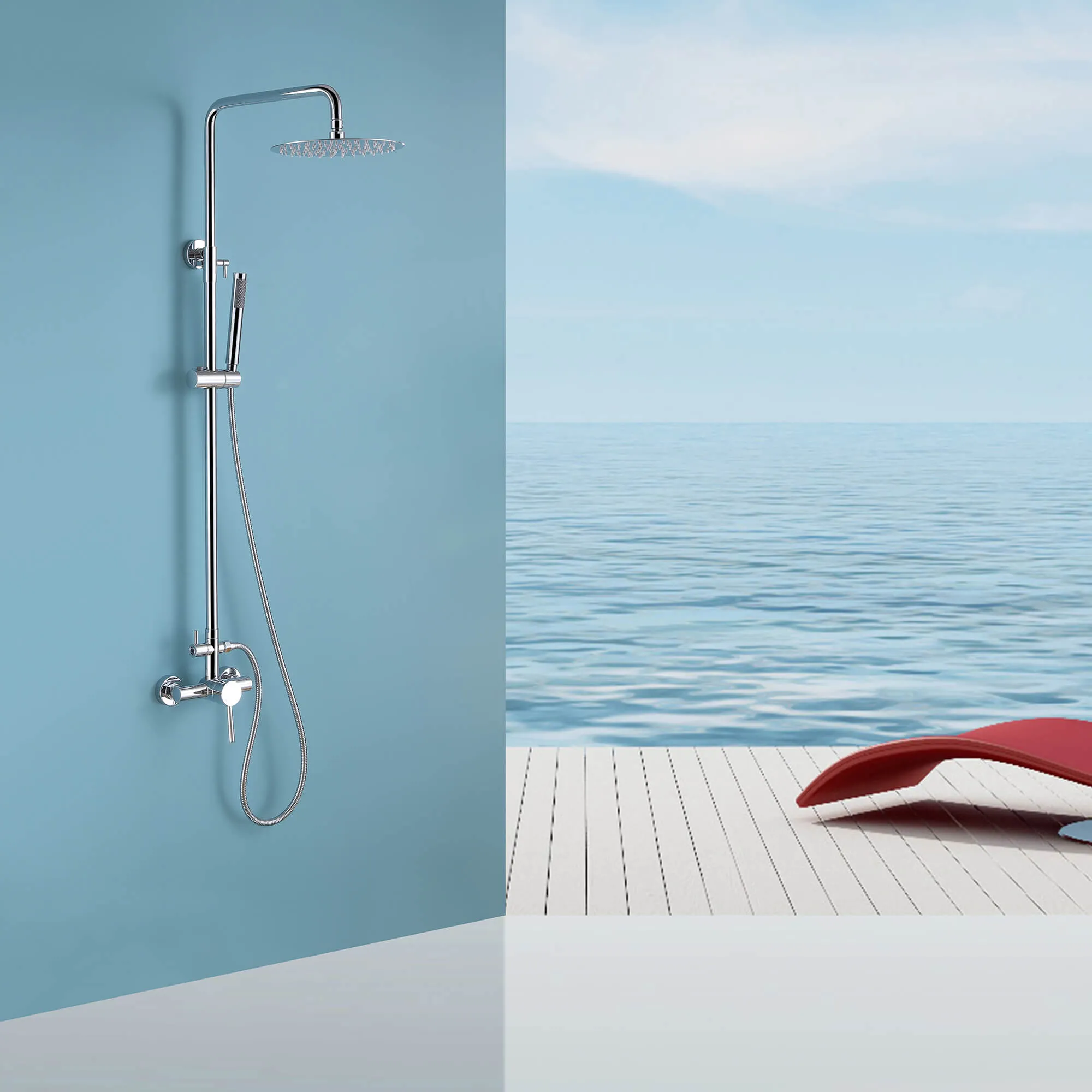 Outdoor Shower Wall Mount with 10-Inch Thin Shower Head and Handheld JK0290
