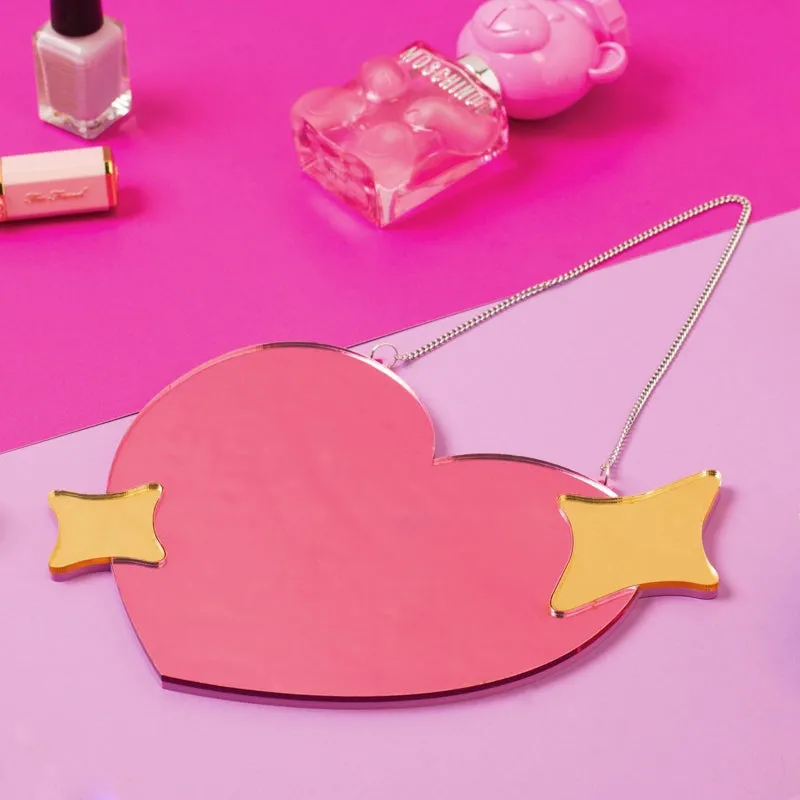 Pink Love Heart Shaped Wall Mirror