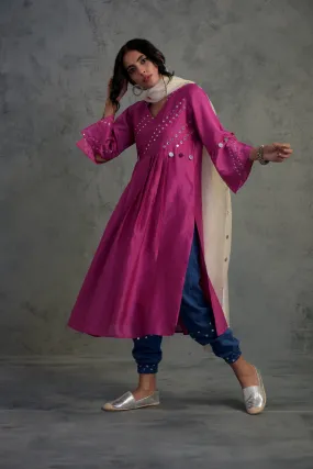 Pop Pink Chanderi Kurta Set with Jogger