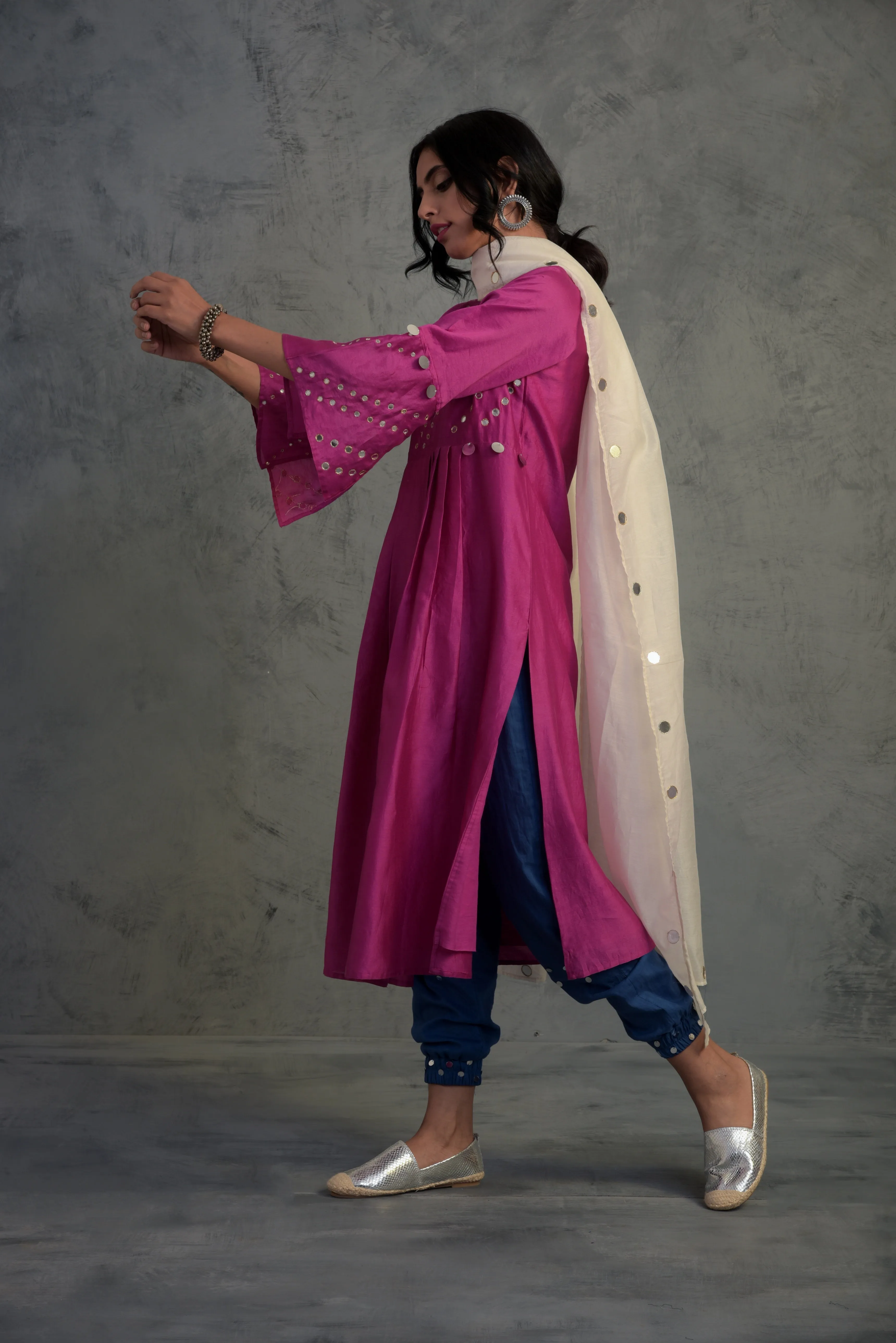 Pop Pink Chanderi Kurta Set with Jogger