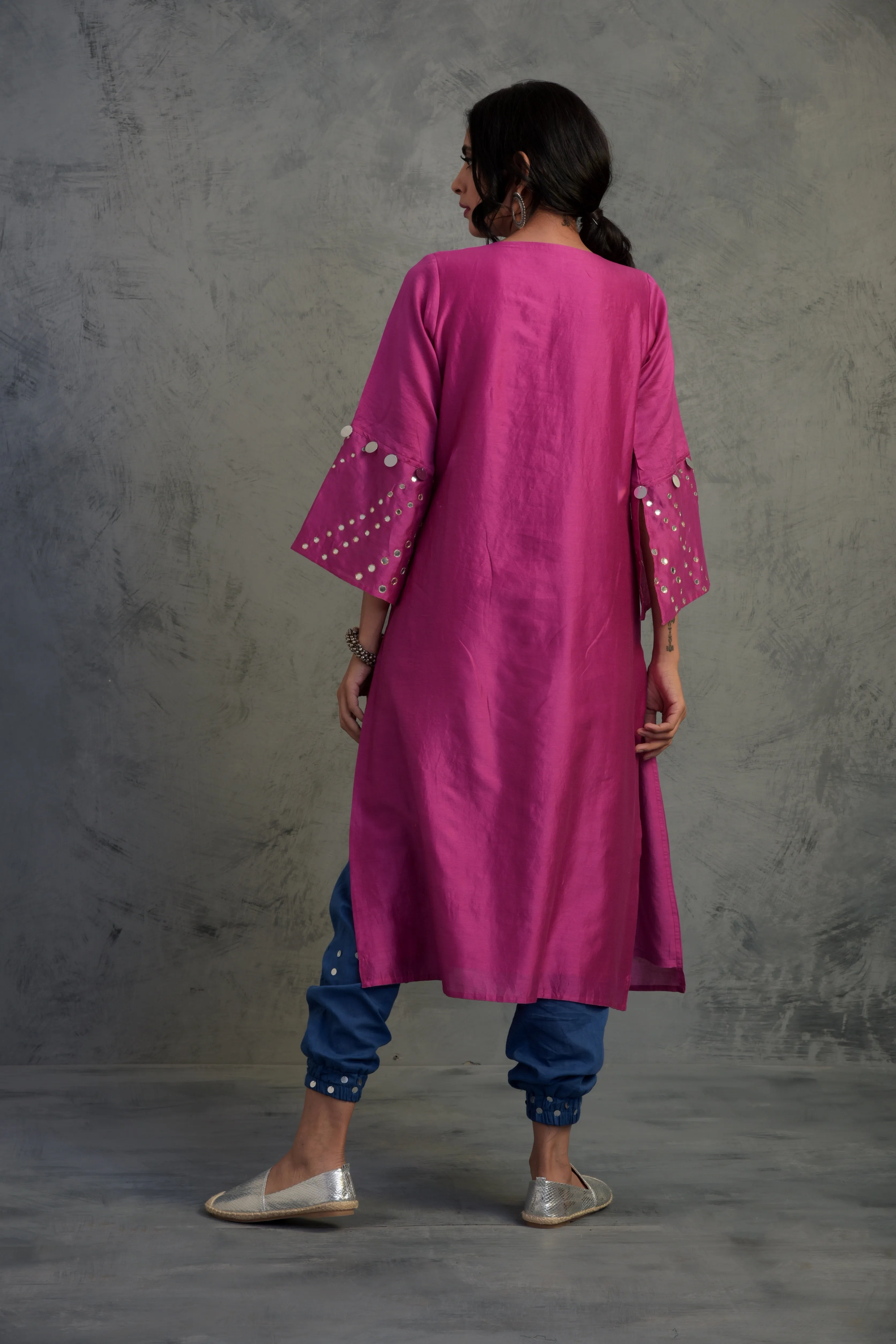 Pop Pink Chanderi Kurta Set with Jogger