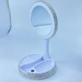 Portable LED Light Makeup Mirror Vanity Lights Compact Make Up Pocket Mirrors Vanity Cosmetic Hand Folding Led Mirror Lamp Gift