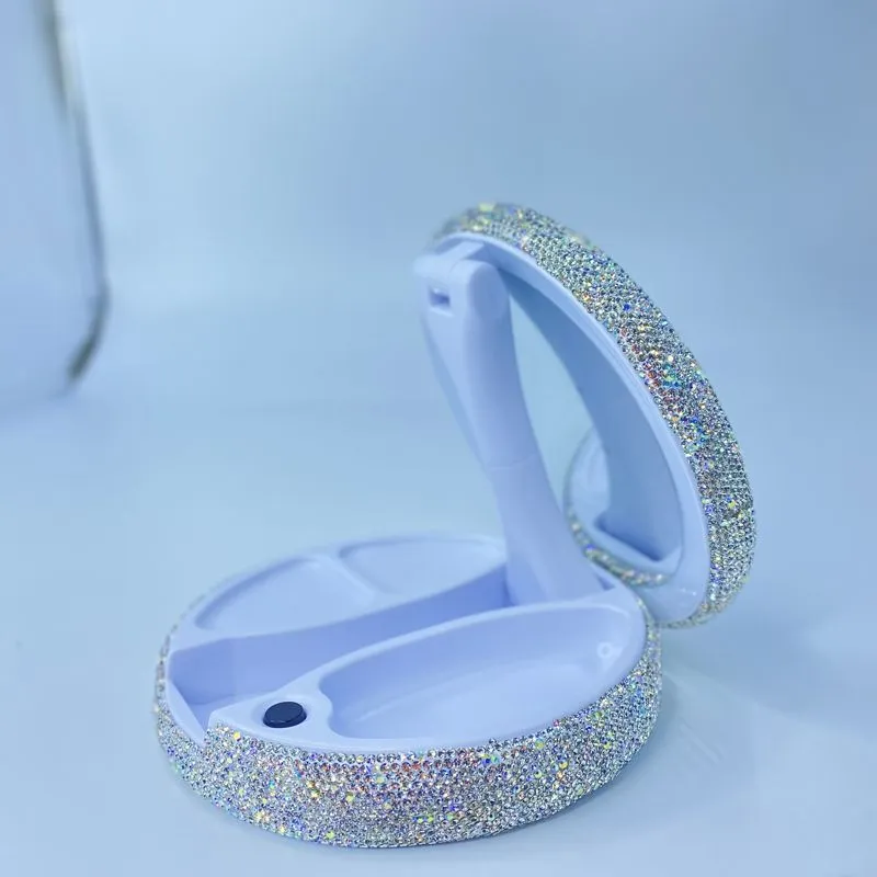 Portable LED Light Makeup Mirror Vanity Lights Compact Make Up Pocket Mirrors Vanity Cosmetic Hand Folding Led Mirror Lamp Gift