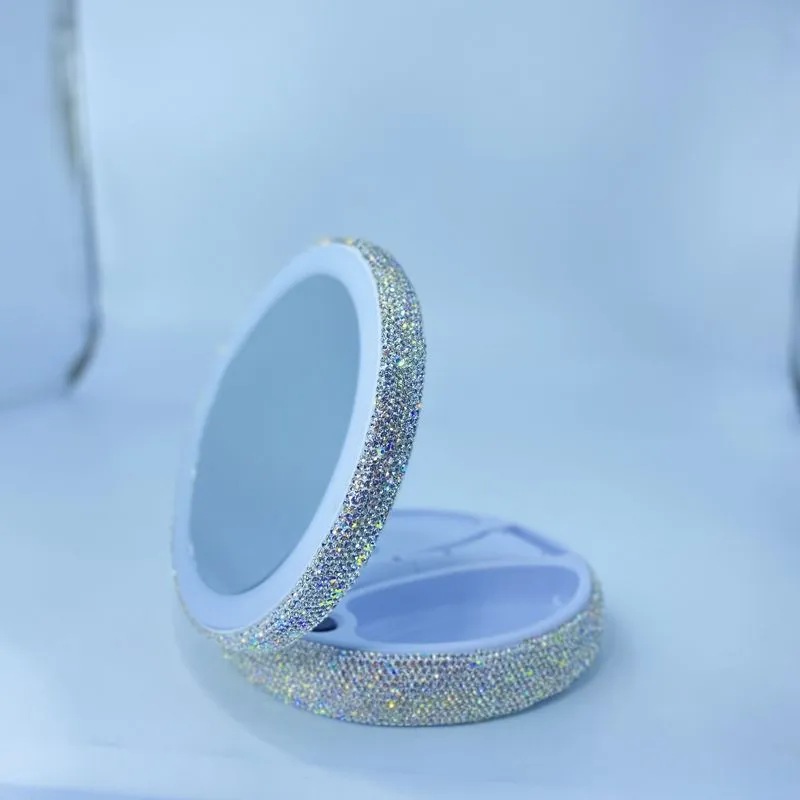 Portable LED Light Makeup Mirror Vanity Lights Compact Make Up Pocket Mirrors Vanity Cosmetic Hand Folding Led Mirror Lamp Gift