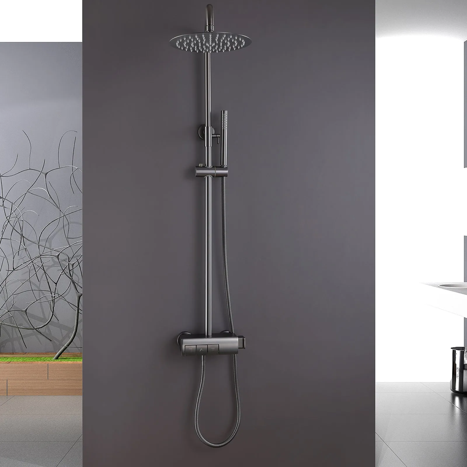 Premium Luxurious Wall Mount Gray Exposed Shower System RB1036