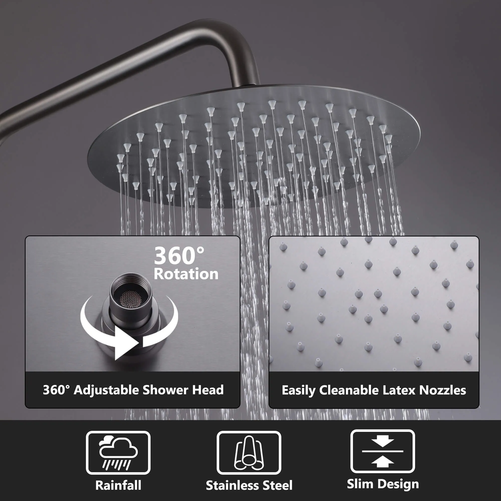 Premium Luxurious Wall Mount Gray Exposed Shower System RB1036