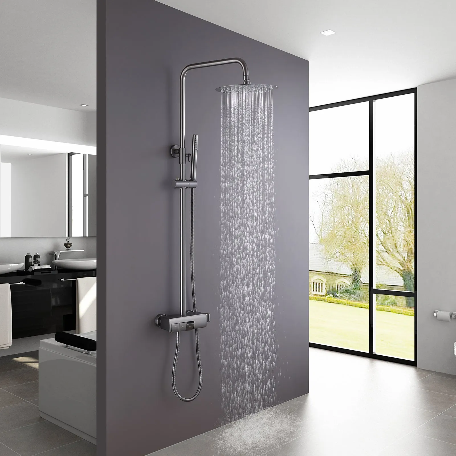 Premium Luxurious Wall Mount Gray Exposed Shower System RB1036