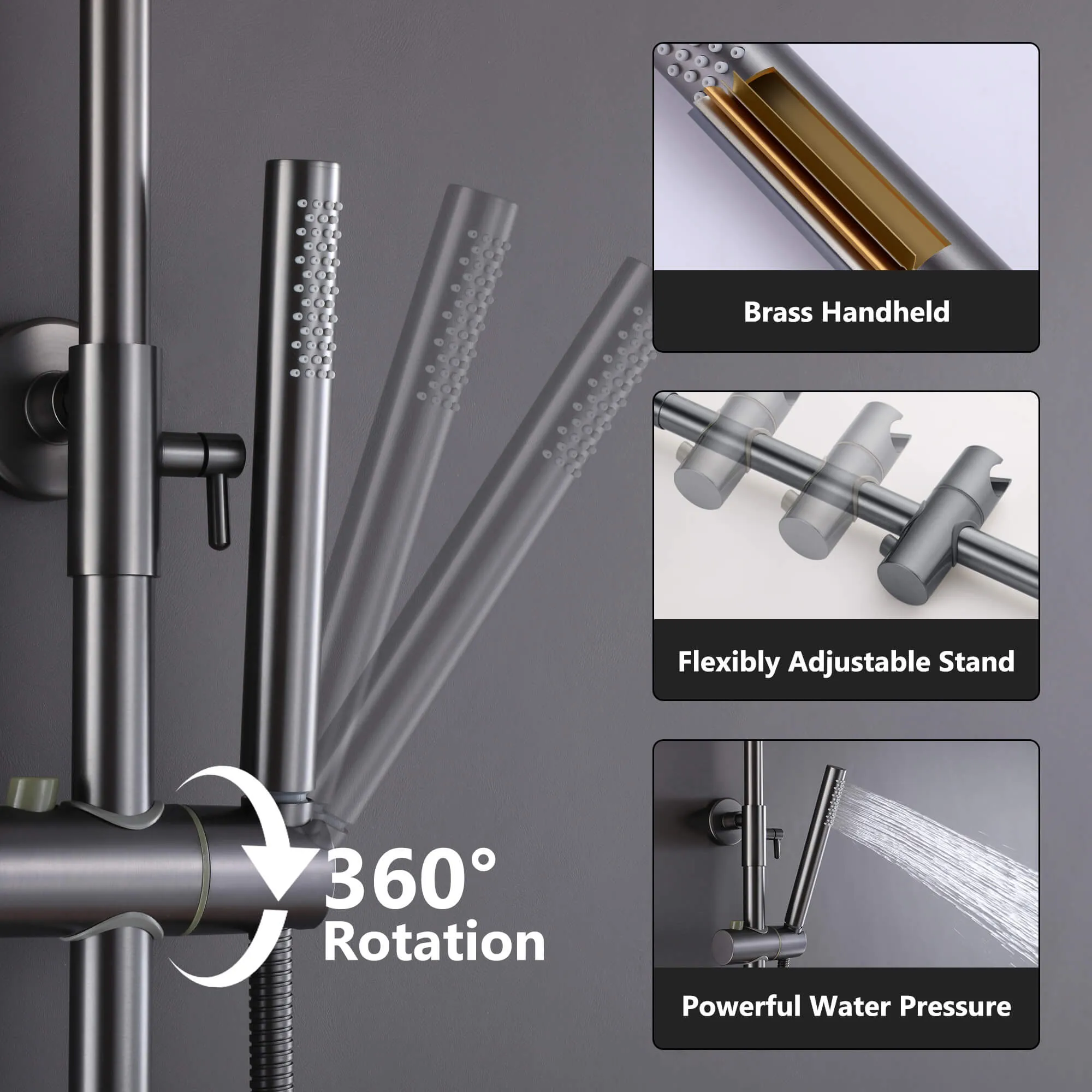 Premium Luxurious Wall Mount Gray Exposed Shower System RB1036