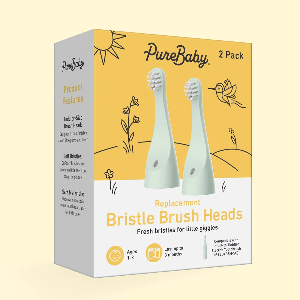 PureBaby Infant-to-Toddler Electric Toothbrush (PEBBYBSH-SG) - 2-Pack Replacement Bristle Brush Heads