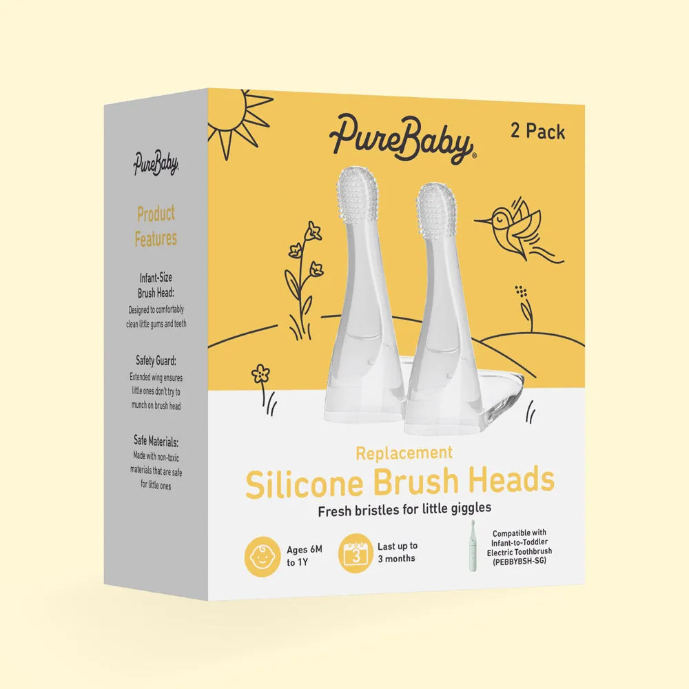 PureBaby Infant-to-Toddler Electric Toothbrush (PEBBYBSH-SG) - 2-Pack Replacement Silicone Brush Heads