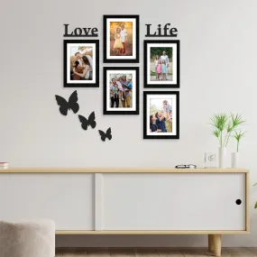 RANDOM Photo Frame of Photos and Picture for Home and Wall Decor for Living Room, Bedroom, Home, Office Set of 5 with 5 Mounts & Love Life & 3 Butterfry Plaques (Black, Size:5pcs 6x8),polyresin