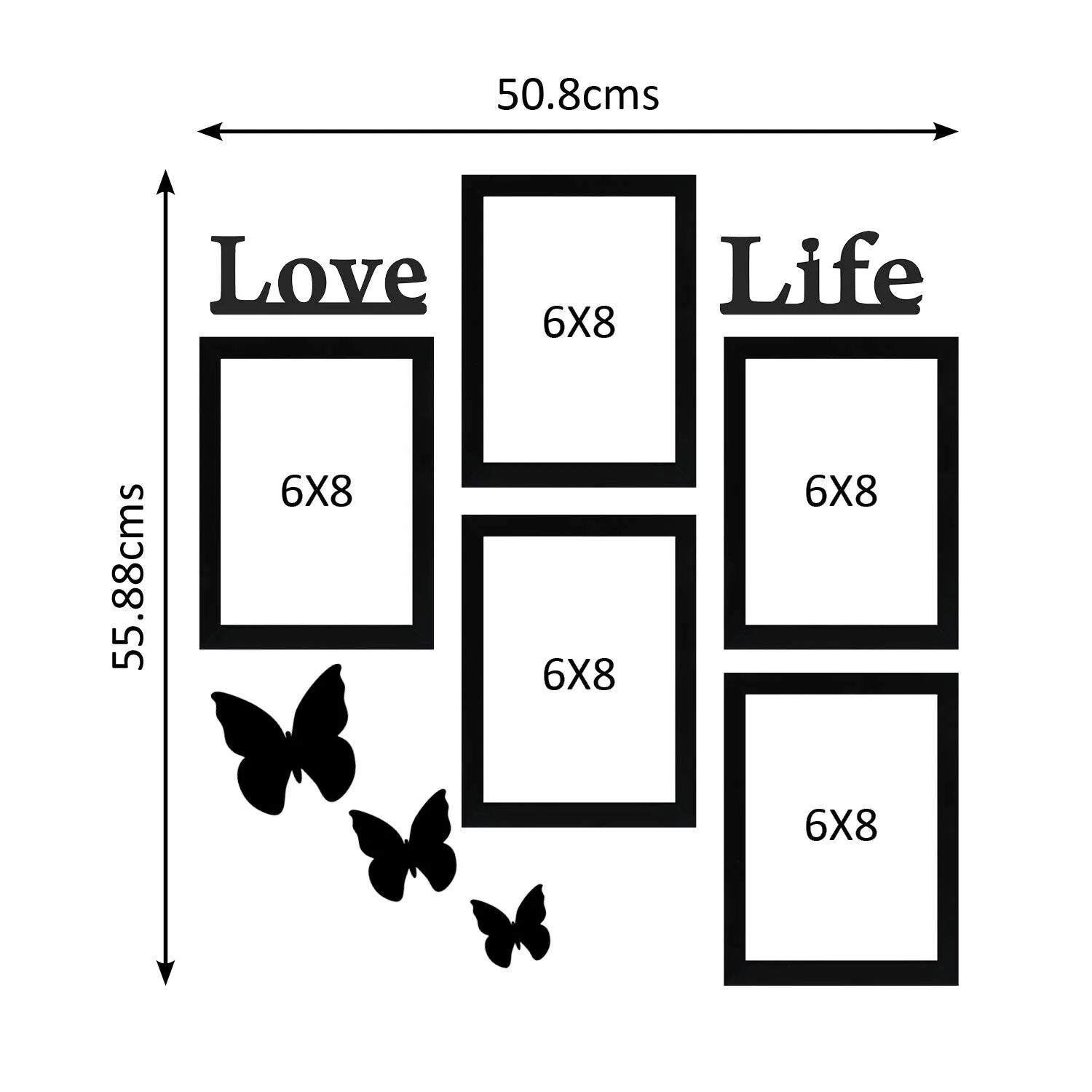 RANDOM Photo Frame of Photos and Picture for Home and Wall Decor for Living Room, Bedroom, Home, Office Set of 5 with 5 Mounts & Love Life & 3 Butterfry Plaques (Black, Size:5pcs 6x8),polyresin