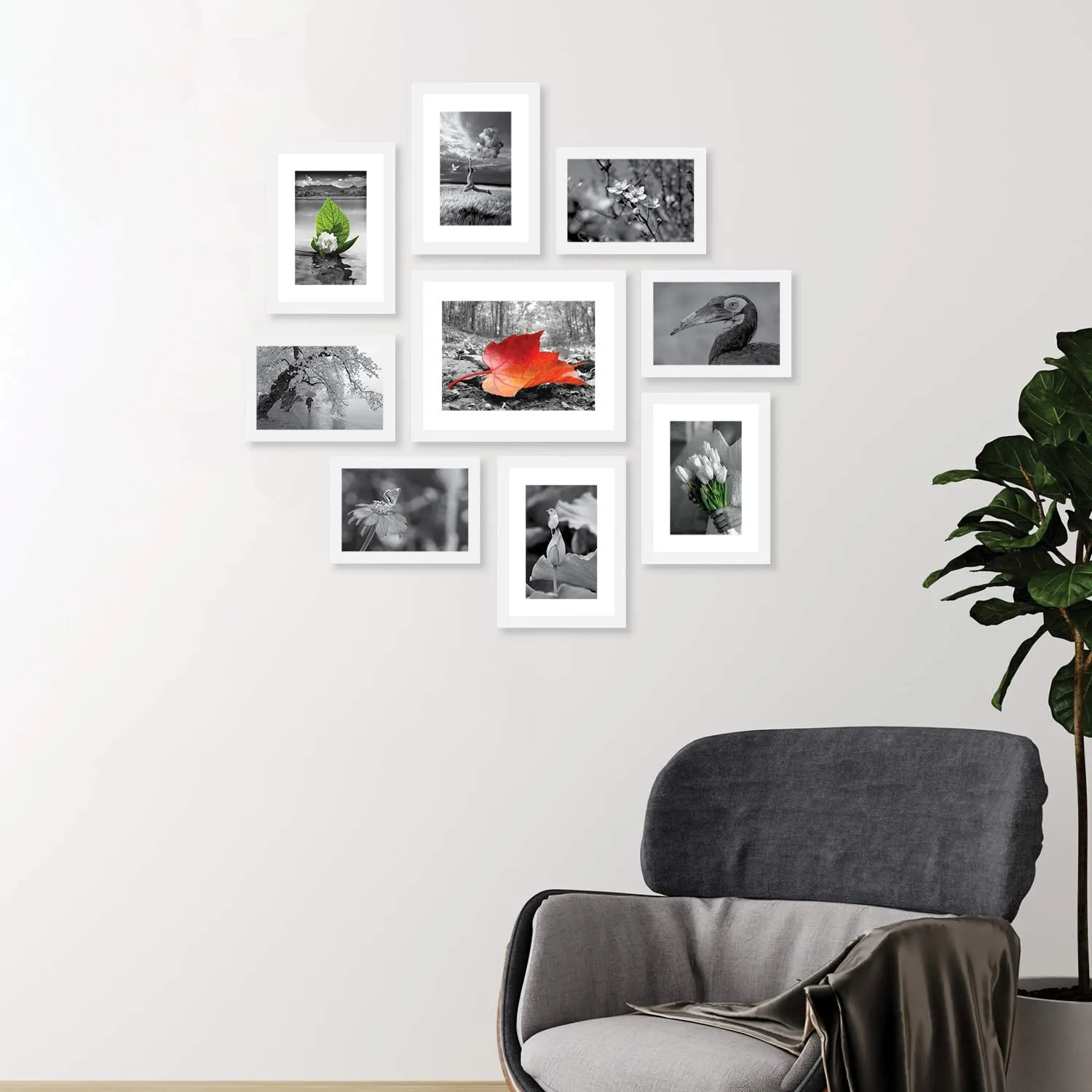 RANDOM Photo Frame of Photos and Picture for Home and Wall Decor For Living Room, Bedroom, Home, Office Set of 9 with 5 Mounts | Photo Collage (White, 5 X 7-4Pcs, 6 X 8-4Pcs & 8 X 10-1Pcs)