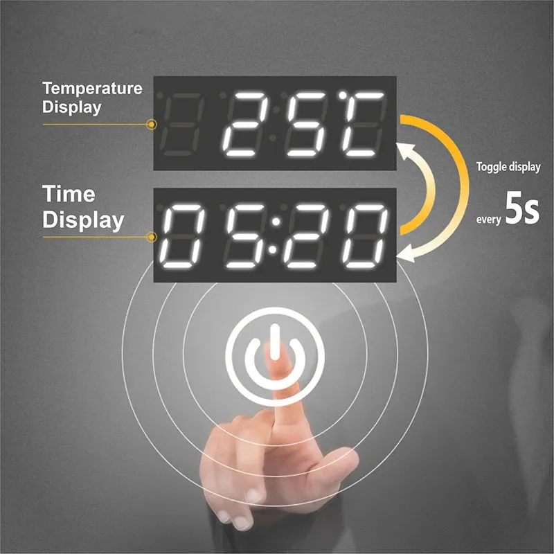 Rectangle Wall Mounted Smart Mirror for Bathroom with LED Light Time/Temperature, Display Anti-Fog, Touch Switch