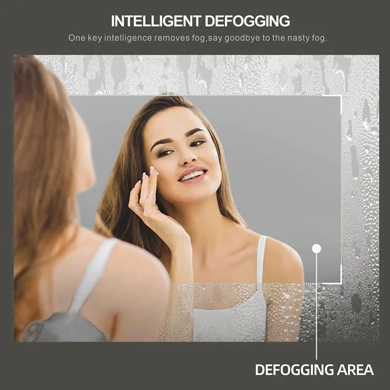 Rectangle Wall Mounted Smart Mirror for Bathroom with LED Light Time/Temperature, Display Anti-Fog, Touch Switch