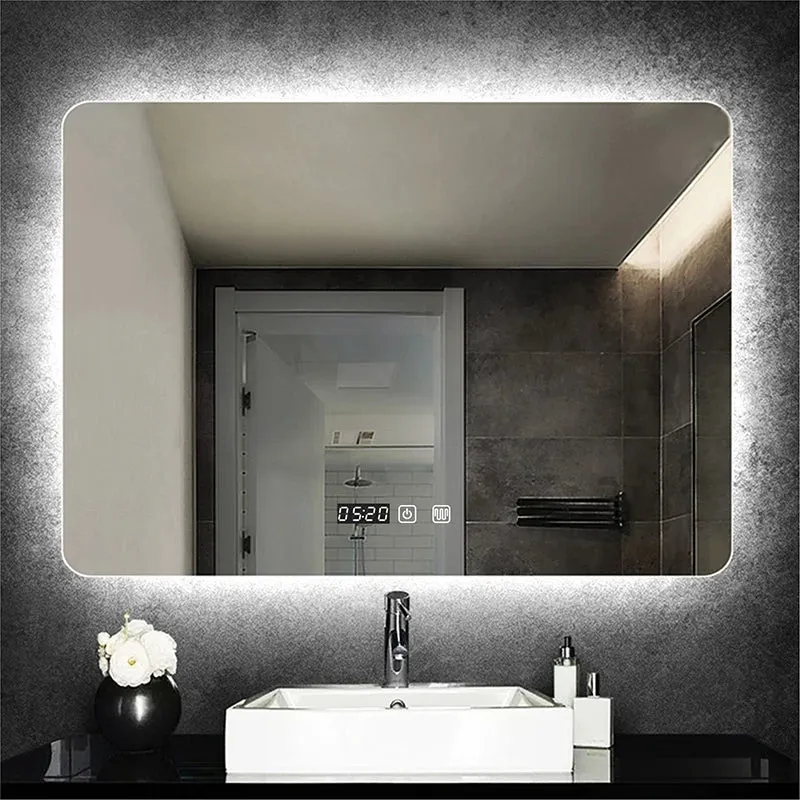 Rectangle Wall Mounted Smart Mirror for Bathroom with LED Light Time/Temperature, Display Anti-Fog, Touch Switch