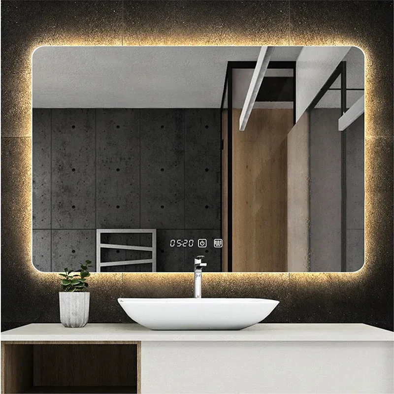 Rectangle Wall Mounted Smart Mirror for Bathroom with LED Light Time/Temperature, Display Anti-Fog, Touch Switch