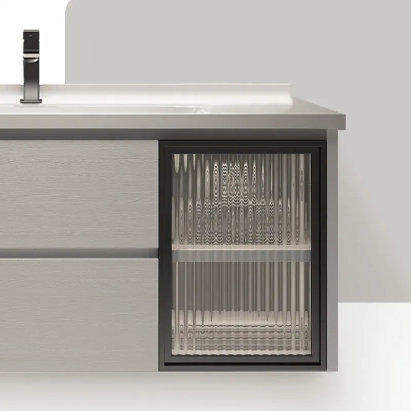 Rectangular Bathroom Vanity Single Sink White Wall-Mounted 2 Soft Close Drawers Vanity