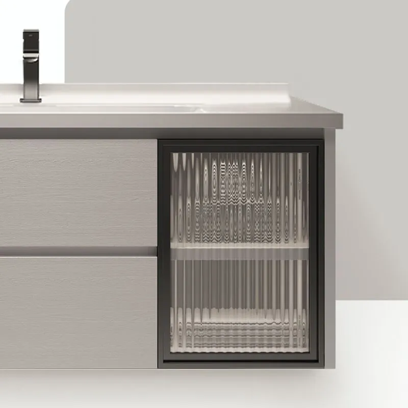 Rectangular Bathroom Vanity Single Sink White Wall-Mounted 2 Soft Close Drawers Vanity