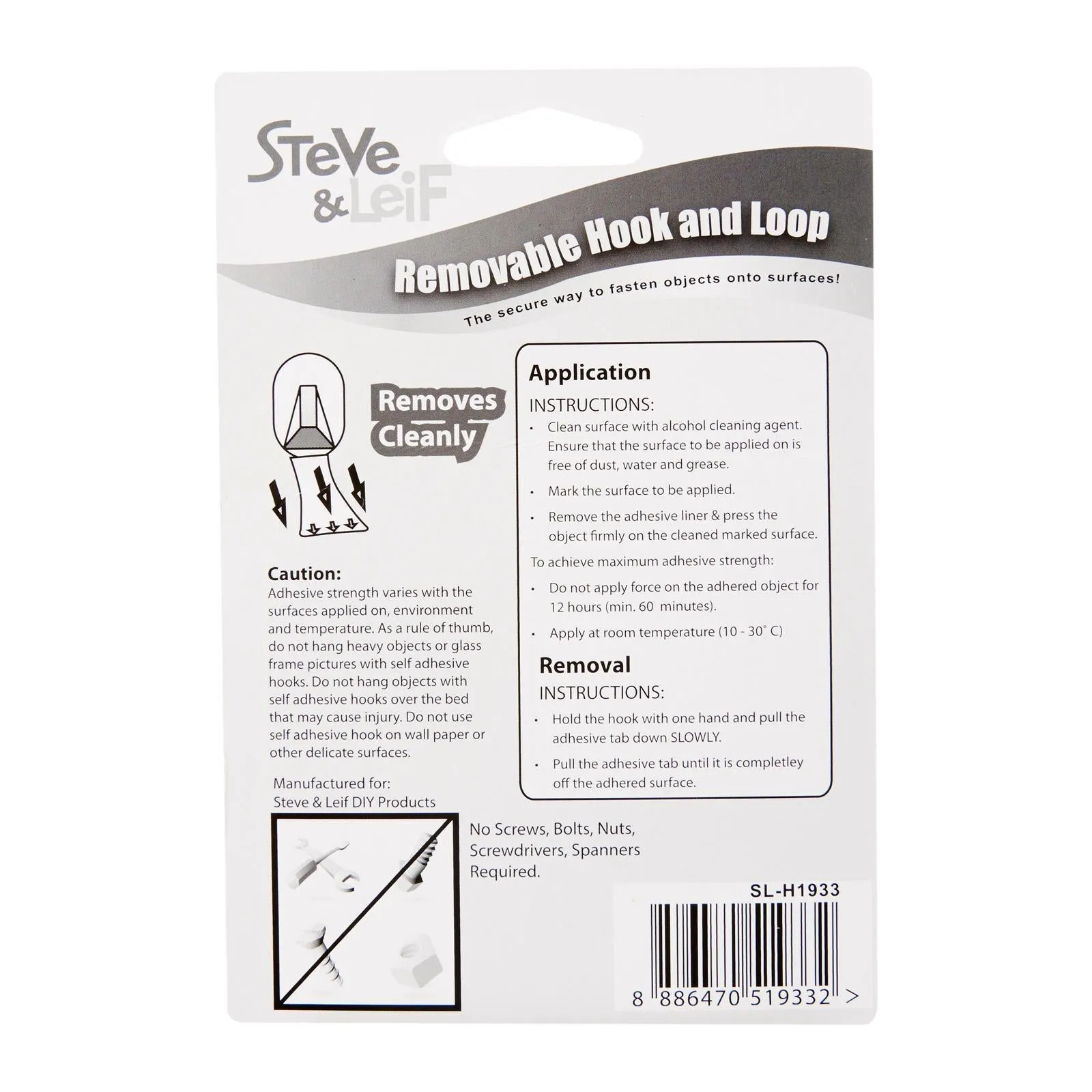 Removable Hook & Loop Strips (4 Sets)