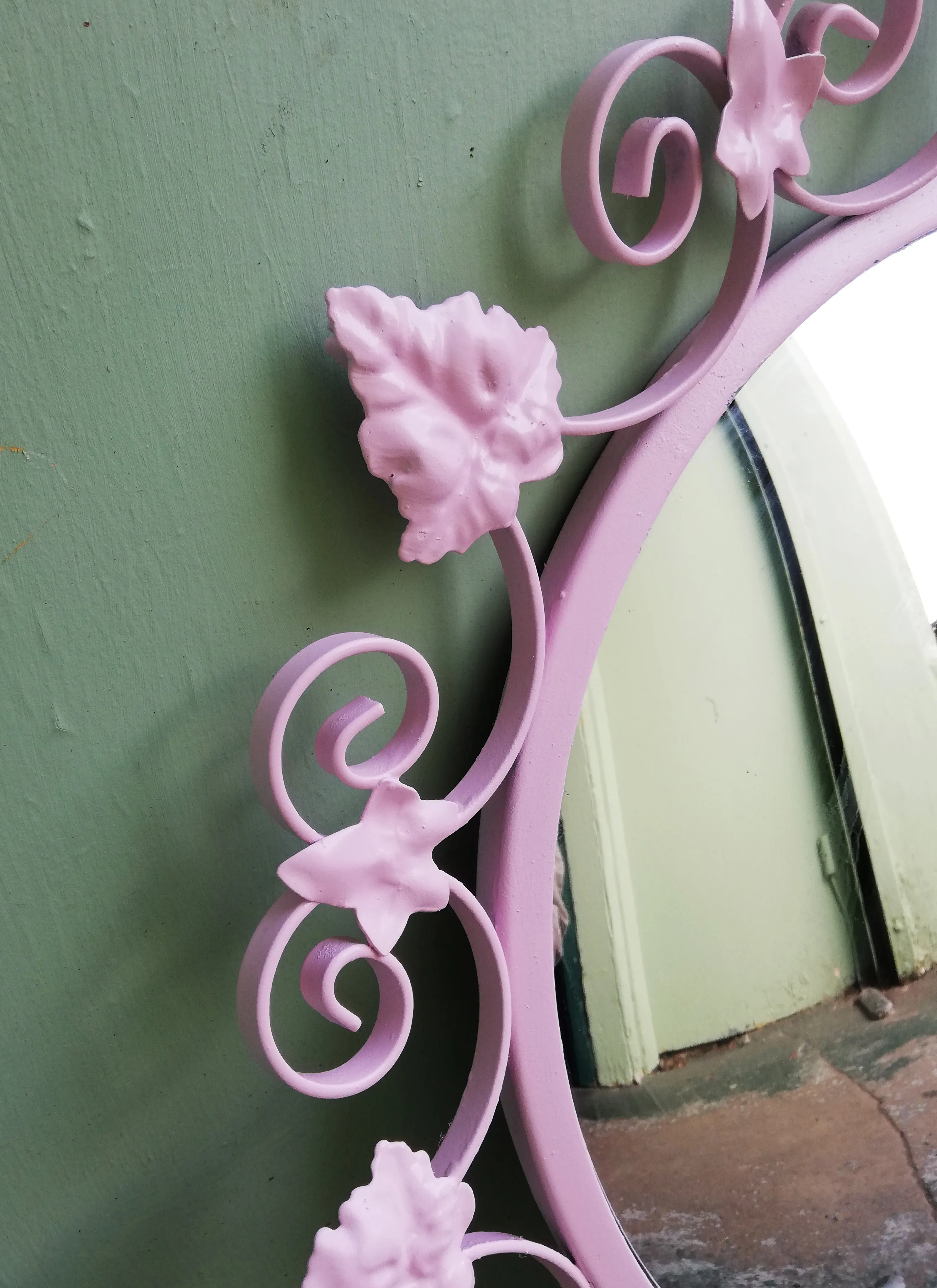 Reserved for jed vintage round ivy design Millennial pink convex mirror