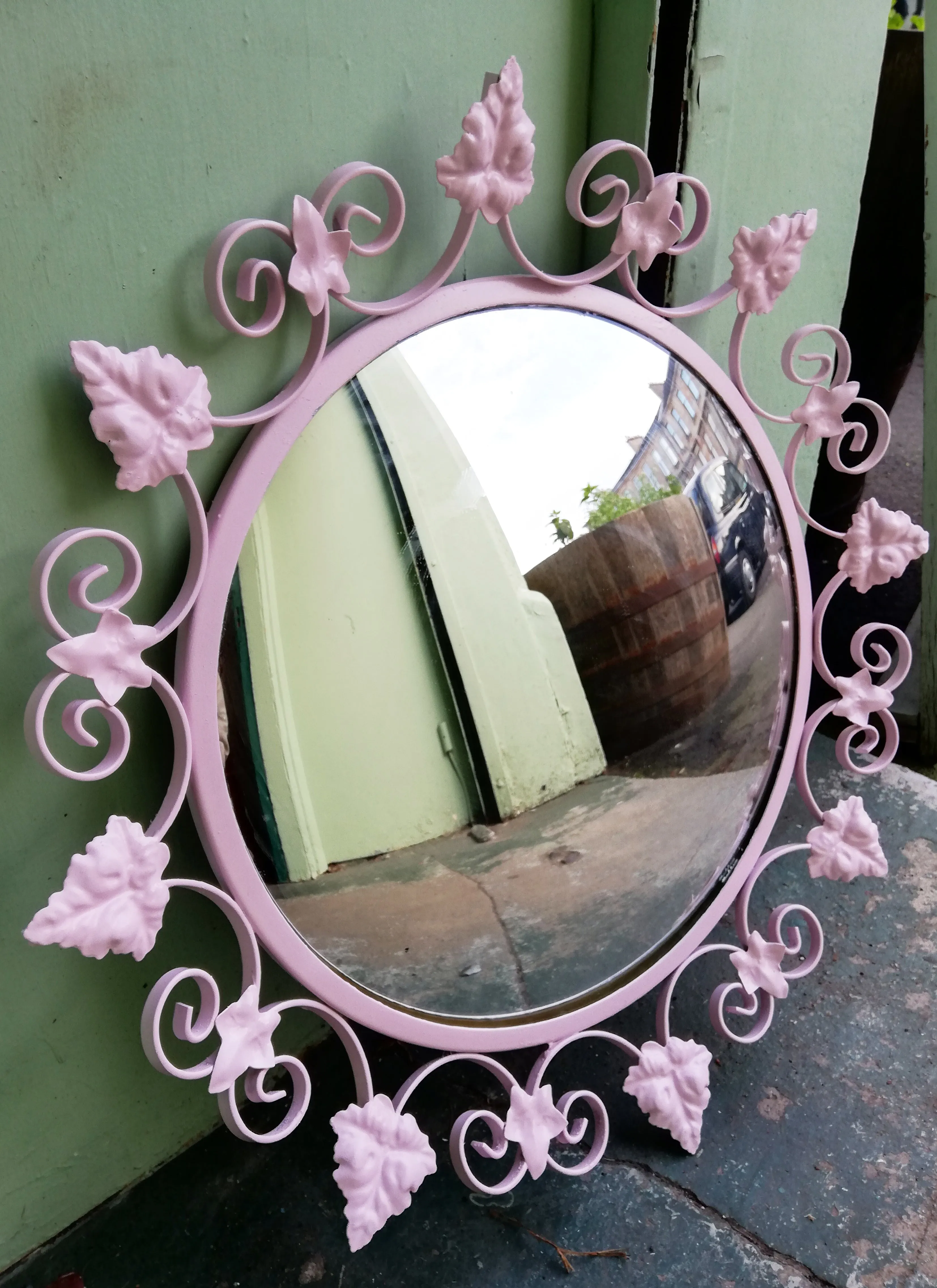 Reserved for jed vintage round ivy design Millennial pink convex mirror