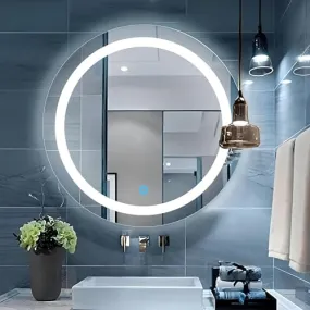 Round Led Bathroom Glass Mirror| Dimmable Lights | Wall-Mounted Vanity Mirror with 3 in 1 Color Led Light | 24 X 24 Inches