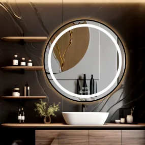 Round Mirror Wall Mounted with LED Light,Illuminated Vanity Mirror,Stylish Wall Mirror for Living Room/Bedroom/Dressing Room (Warm,White,Natural White, Size 24x24 Inch,Black Aluminium Framed).