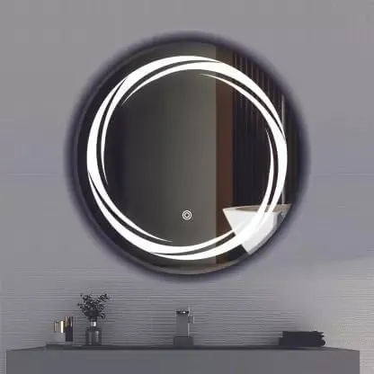 R.S Internationals Smart Touch Sensor Mirror with Bright LED Light in Inch (Round Black White, 18X18)