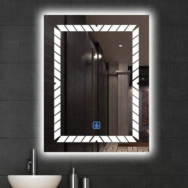 R.S Internationals Smart Touch Sensor Mirror with Bright LED Light in Inch (Square White Black, 24X24)