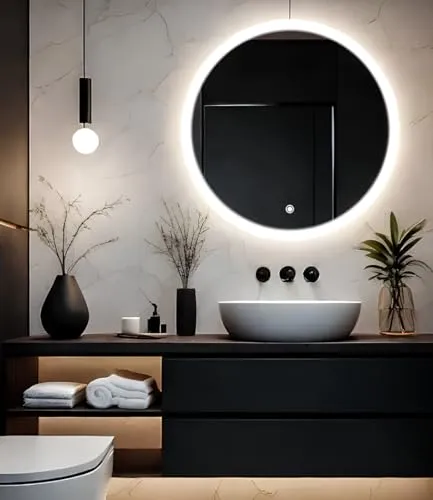SANIF® Round LED Wall Mirror for Bathroom, Size 24x24 Inches ||Wash Basin Mirror 3 LED Lights (Warm,White,Natural White, Unframed)