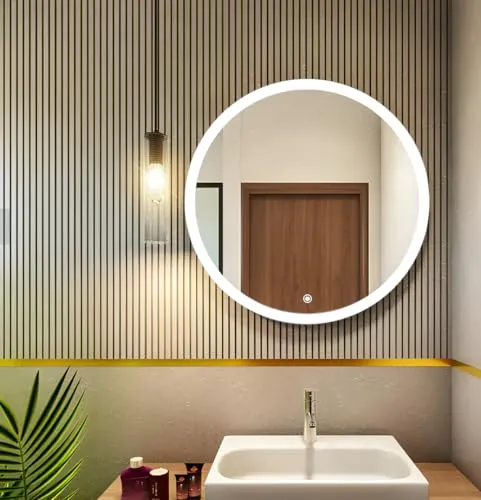 SANIF® Round LED Wall Mirror for Bathroom, Size 24x24 Inches ||Wash Basin Mirror 3 LED Lights (Warm,White,Natural White, Unframed)
