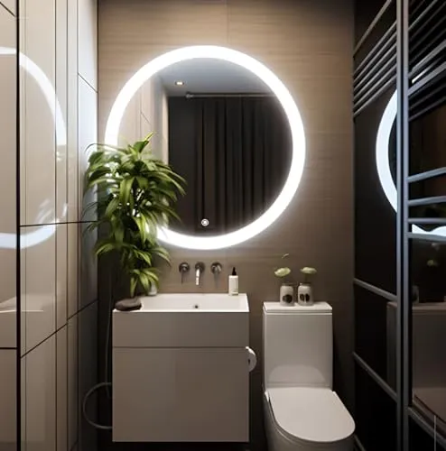 SANIF® Round LED Wall Mirror for Bathroom, Size 24x24 Inches ||Wash Basin Mirror 3 LED Lights (Warm,White,Natural White, Unframed)